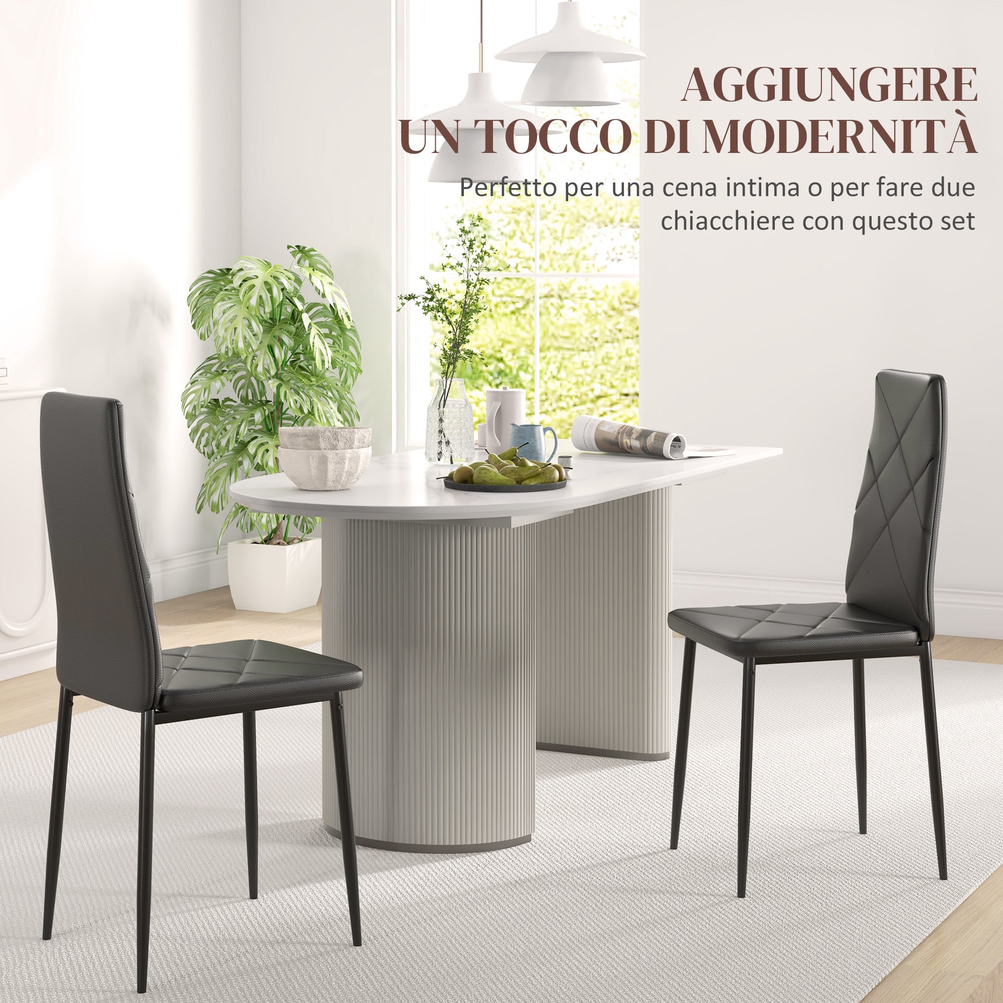 Set of 2 Upholstered Dining Chairs with High Back, Kitchen Chairs in Faux Leather Diamond Stitching with Non-Slip Feet and Steel Legs for Dining Room, 41x50x97 cm, Black