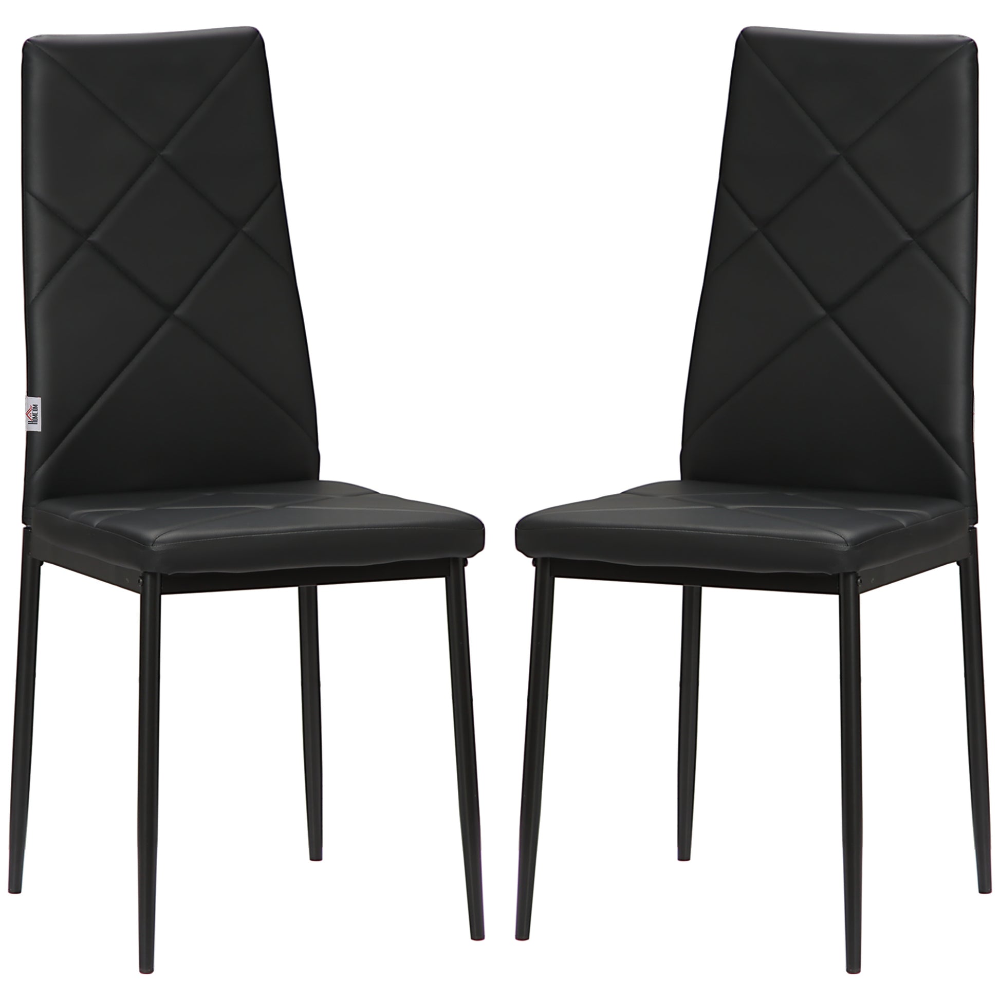 Set of 2 Upholstered Dining Chairs with High Back, Kitchen Chairs in Faux Leather Diamond Stitching with Non-Slip Feet and Steel Legs for Dining Room, 41x50x97 cm, Black