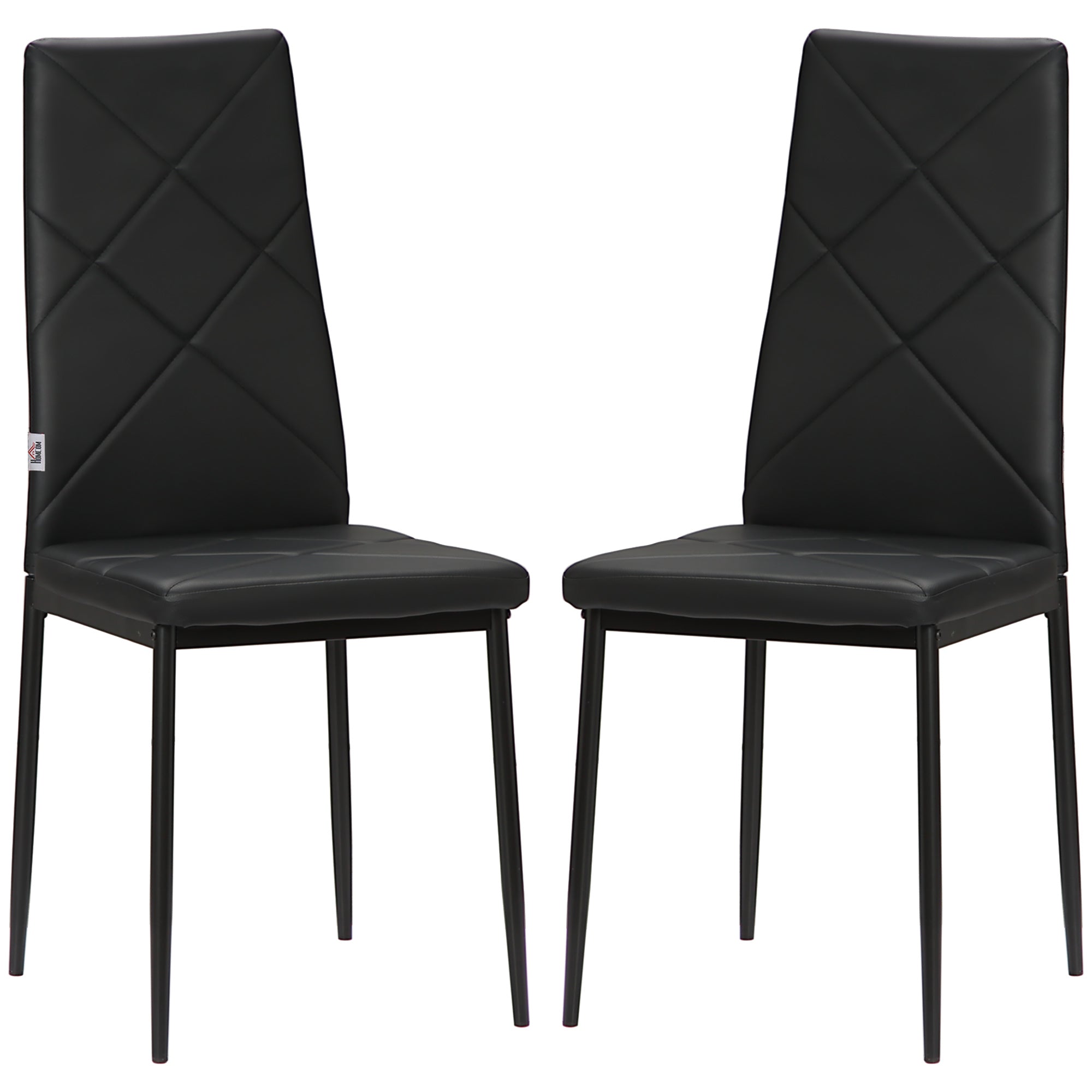 Set of 2 Upholstered Dining Chairs with High Back, Kitchen Chairs in Faux Leather Diamond Stitching with Non-Slip Feet and Steel Legs for Dining Room, 41x50x97 cm, Black