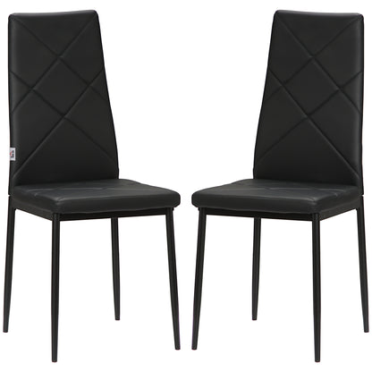 Set of 2 Upholstered Dining Chairs with High Back, Kitchen Chairs in Faux Leather Diamond Stitching with Non-Slip Feet and Steel Legs for Dining Room, 41x50x97 cm, Black