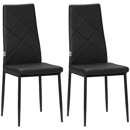 Set of 2 Upholstered Dining Chairs with High Back, Kitchen Chairs in Faux Leather Diamond Stitching with Non-Slip Feet and Steel Legs for Dining Room, 41x50x97 cm, Black