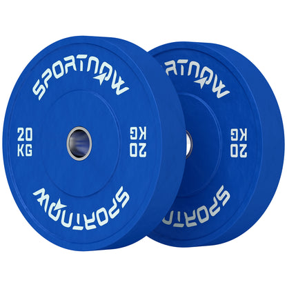 SPORTNOW Set of 2 20 kg Rubber Weight Plates, Gym and Home Weight Plates with 5 cm Hole for Dumbbells and Barbells, Blue