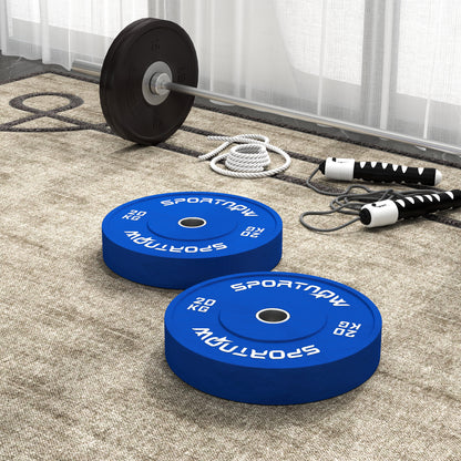 SPORTNOW Set of 2 20 kg Rubber Weight Plates, Gym and Home Weight Plates with 5 cm Hole for Dumbbells and Barbells, Blue