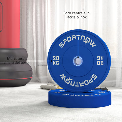 SPORTNOW Set of 2 20 kg Rubber Weight Plates, Gym and Home Weight Plates with 5 cm Hole for Dumbbells and Barbells, Blue