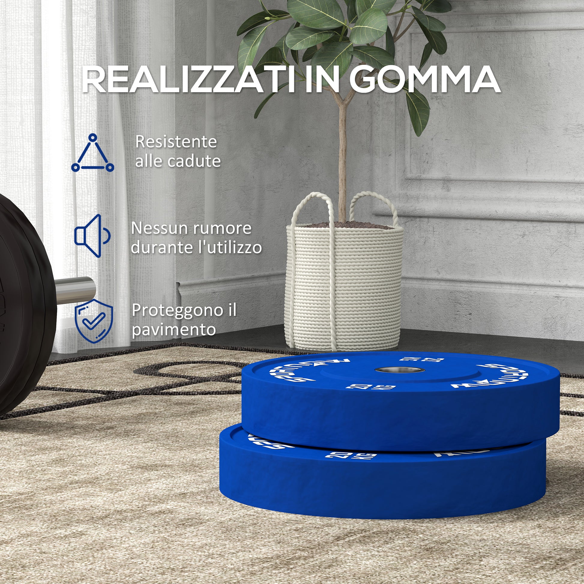 SPORTNOW Set of 2 20 kg Rubber Weight Plates, Gym and Home Weight Plates with 5 cm Hole for Dumbbells and Barbells, Blue
