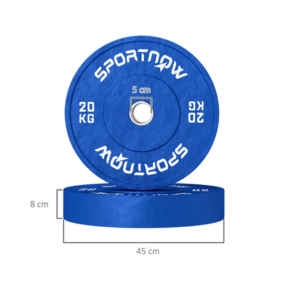 SPORTNOW Set of 2 20 kg Rubber Weight Plates, Gym and Home Weight Plates with 5 cm Hole for Dumbbells and Barbells, Blue