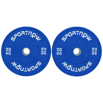 SPORTNOW Set of 2 20 kg Rubber Weight Plates, Gym and Home Weight Plates with 5 cm Hole for Dumbbells and Barbells, Blue