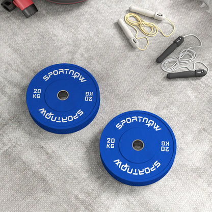 SPORTNOW Set of 2 20 kg Rubber Weight Plates, Gym and Home Weight Plates with 5 cm Hole for Dumbbells and Barbells, Blue
