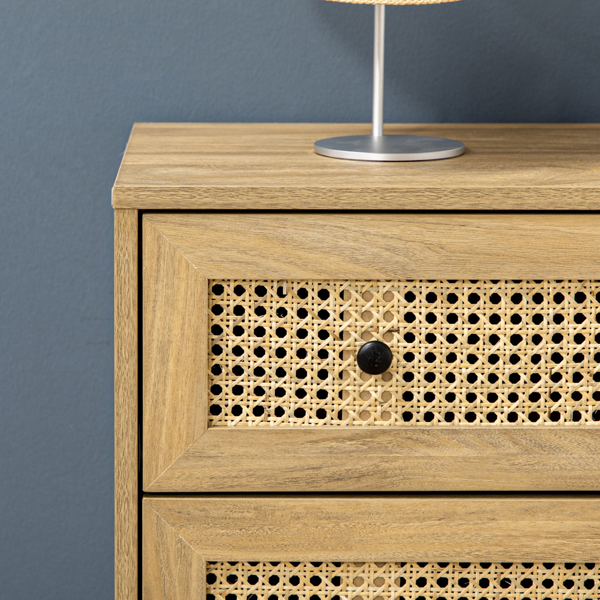4-Drawer Chest Storage Cabinet with Rattan Cane 80 x 35 x 95 cm Light Wood Finish