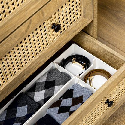 4-Drawer Chest Storage Cabinet with Rattan Cane 80 x 35 x 95 cm Light Wood Finish