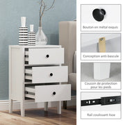Set of 2 bedside tables, side tables, nightstand with 3 drawers for bedroom in white wood dim. 40L x 30W x 64H cm