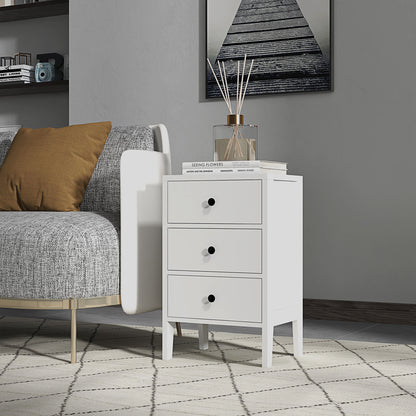 Set of 2 bedside tables, side tables, nightstand with 3 drawers for bedroom in white wood dim. 40L x 30W x 64H cm