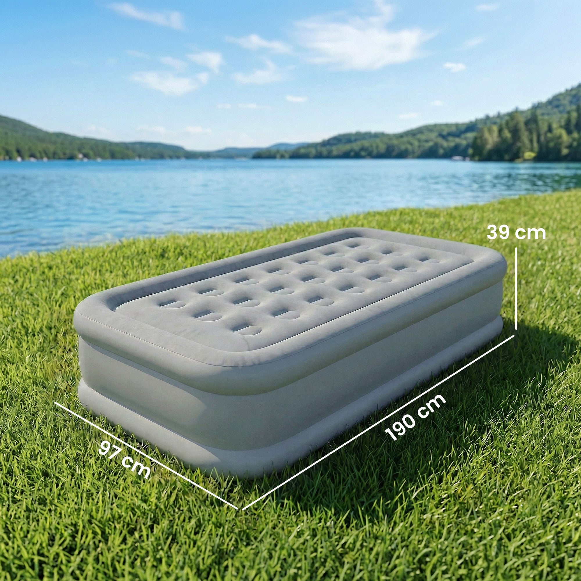 Self-Inflating Single Air Mattress with Built-In Electric Pump — Inflates in 3 Minutes, Flocked Surface, Waterproof Portable Guest Bed for Camping & Home (190 x 97 x 39 cm)