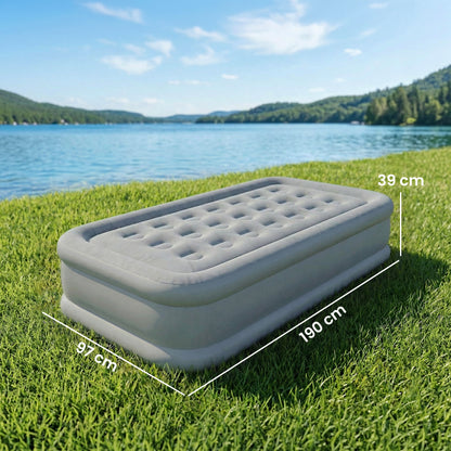 Self-Inflating Single Air Mattress with Built-In Electric Pump — Inflates in 3 Minutes, Flocked Surface, Waterproof Portable Guest Bed for Camping & Home (190 x 97 x 39 cm)