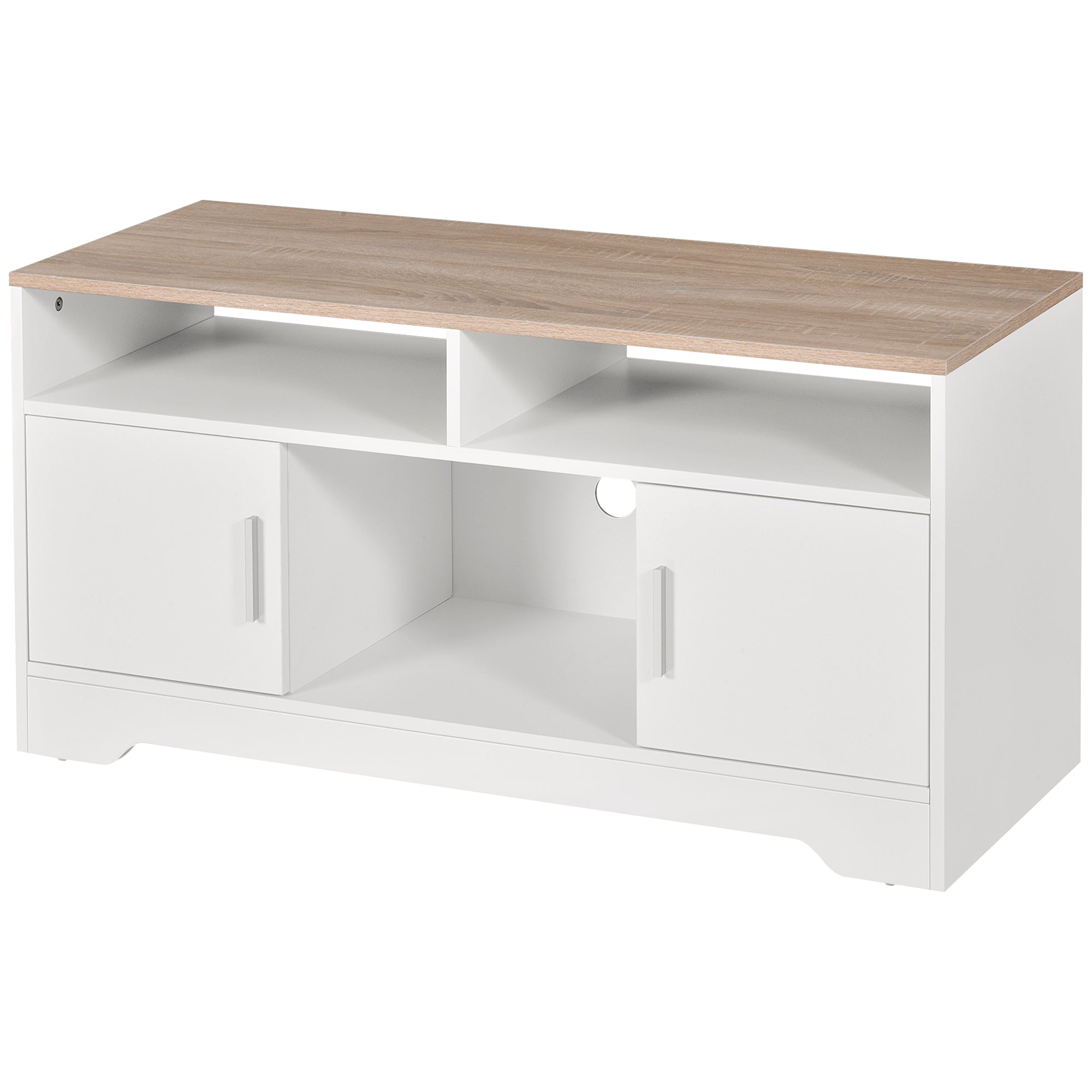 TV Cabinet TV Stand for Living Room with Large Storage Space Open Shelves Cable Management Classic Design 105x40x52 cm White
