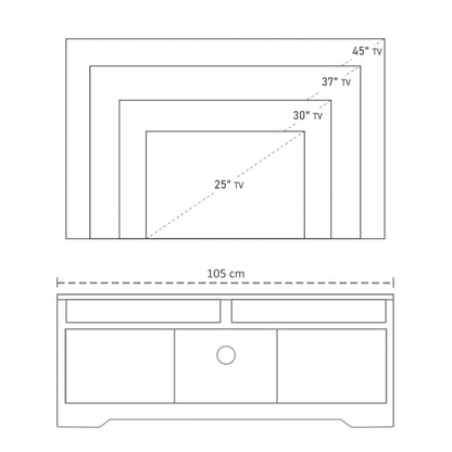 TV Cabinet TV Stand for Living Room with Large Storage Space Open Shelves Cable Management Classic Design 105x40x52 cm White