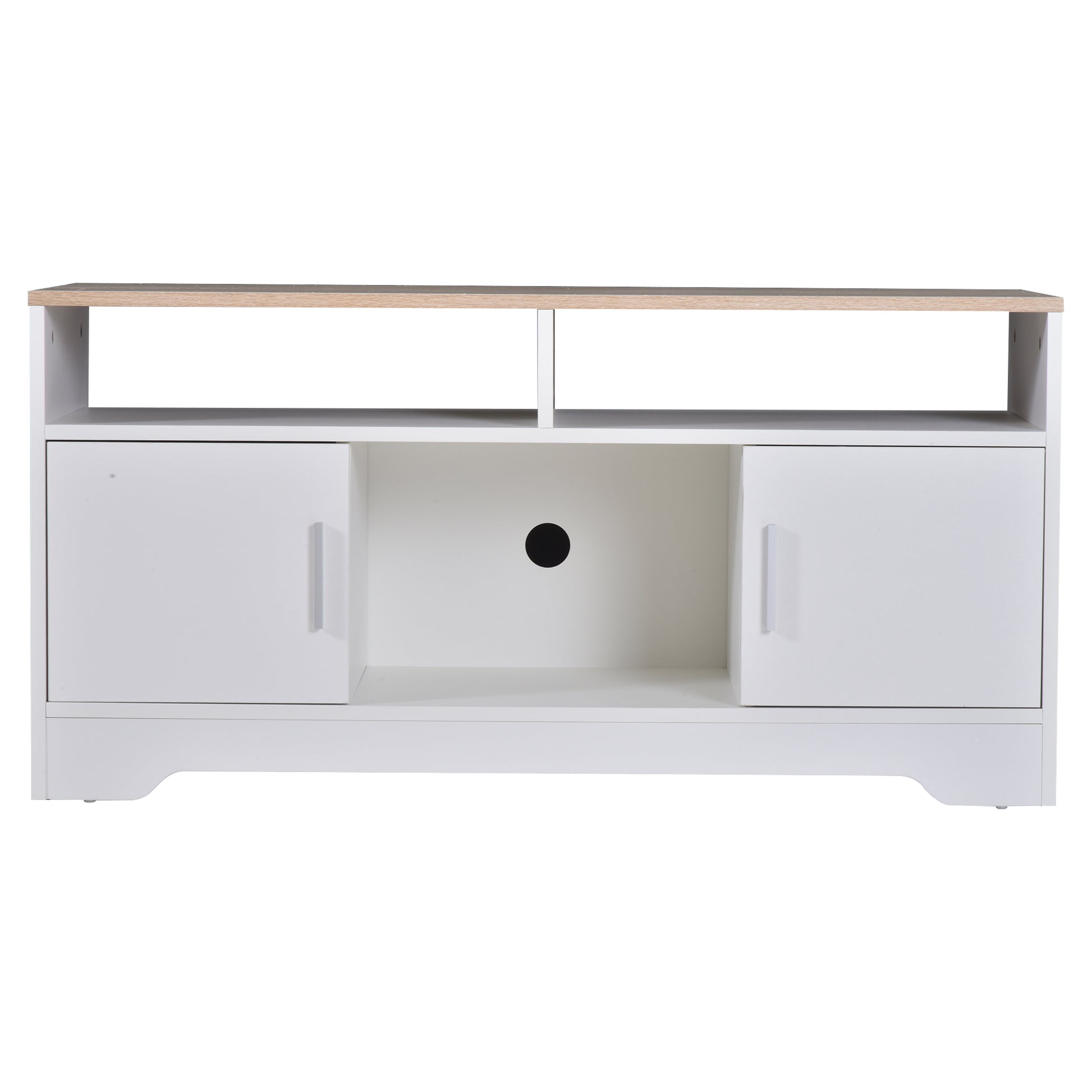 TV Cabinet TV Stand for Living Room with Large Storage Space Open Shelves Cable Management Classic Design 105x40x52 cm White