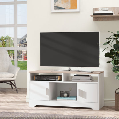 TV Cabinet TV Stand for Living Room with Large Storage Space Open Shelves Cable Management Classic Design 105x40x52 cm White