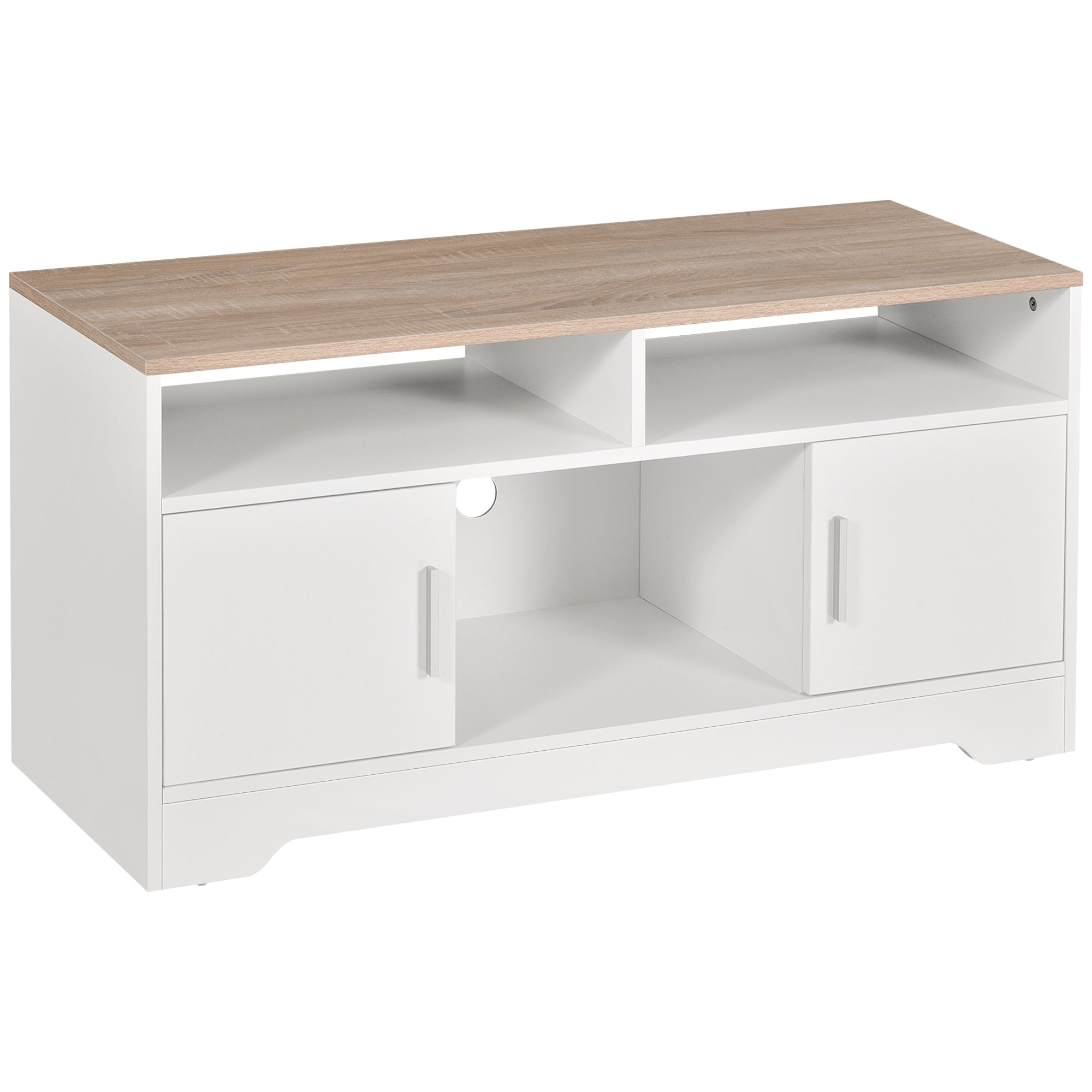 TV Cabinet TV Stand for Living Room with Large Storage Space Open Shelves Cable Management Classic Design 105x40x52 cm White