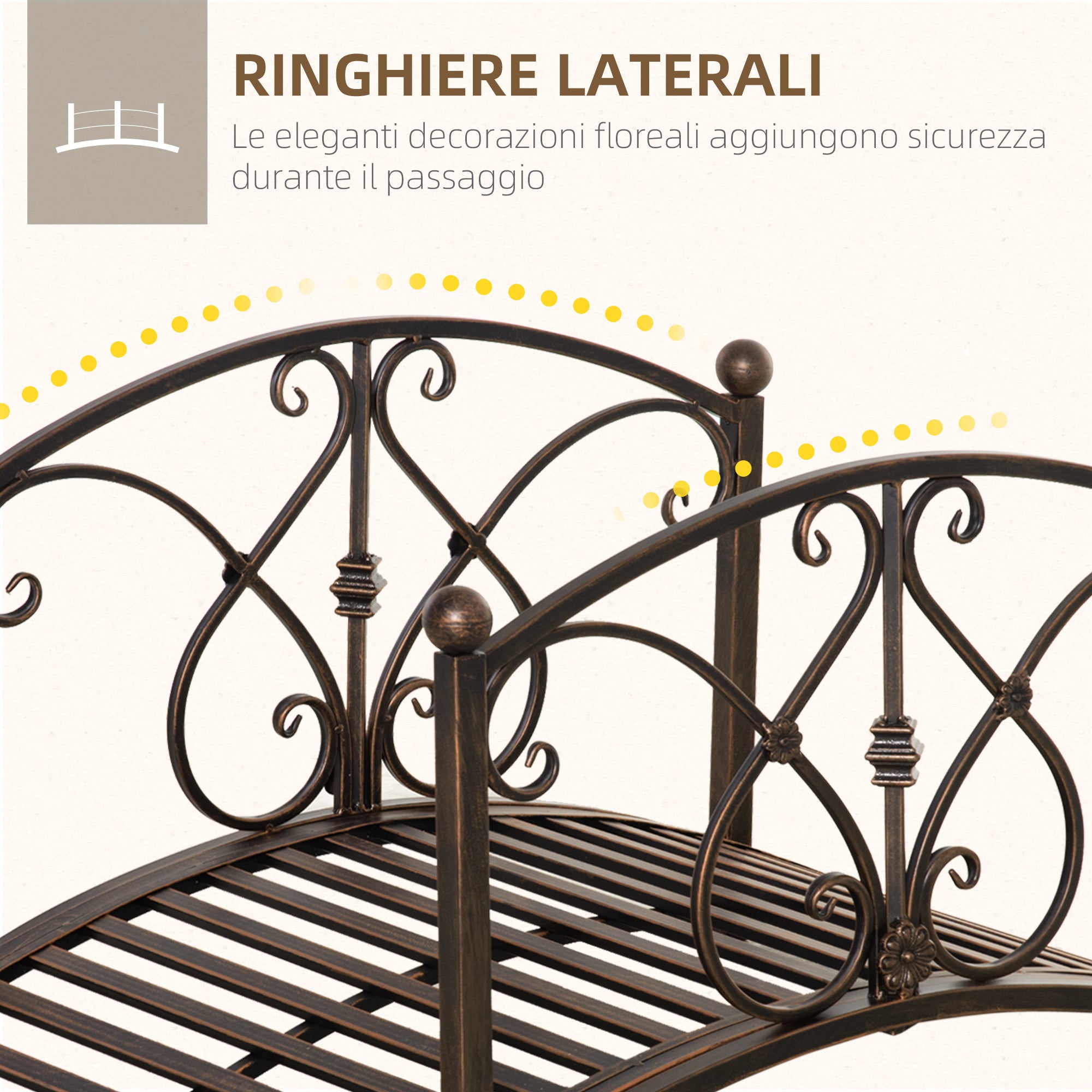 Vintage Metal Garden Bridge, Decorative Bridge with Floral Elements, 99x68x53cm, Bronze