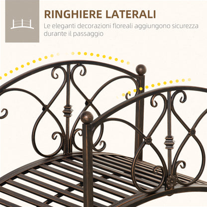 Vintage Metal Garden Bridge, Decorative Bridge with Floral Elements, 99x68x53cm, Bronze