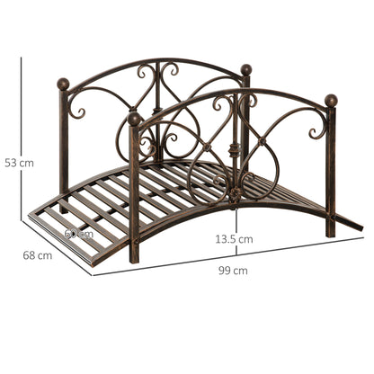 Vintage Metal Garden Bridge, Decorative Bridge with Floral Elements, 99x68x53cm, Bronze