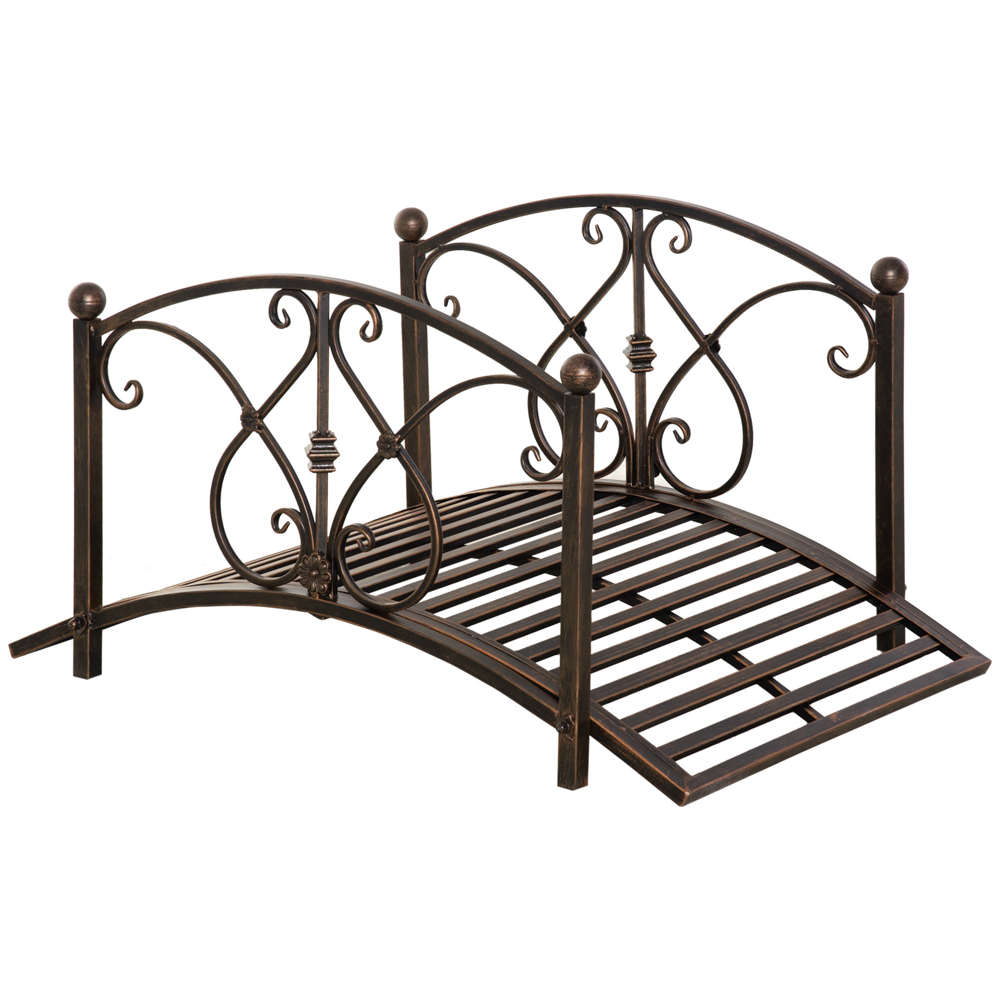 Vintage Metal Garden Bridge, Decorative Bridge with Floral Elements, 99x68x53cm, Bronze