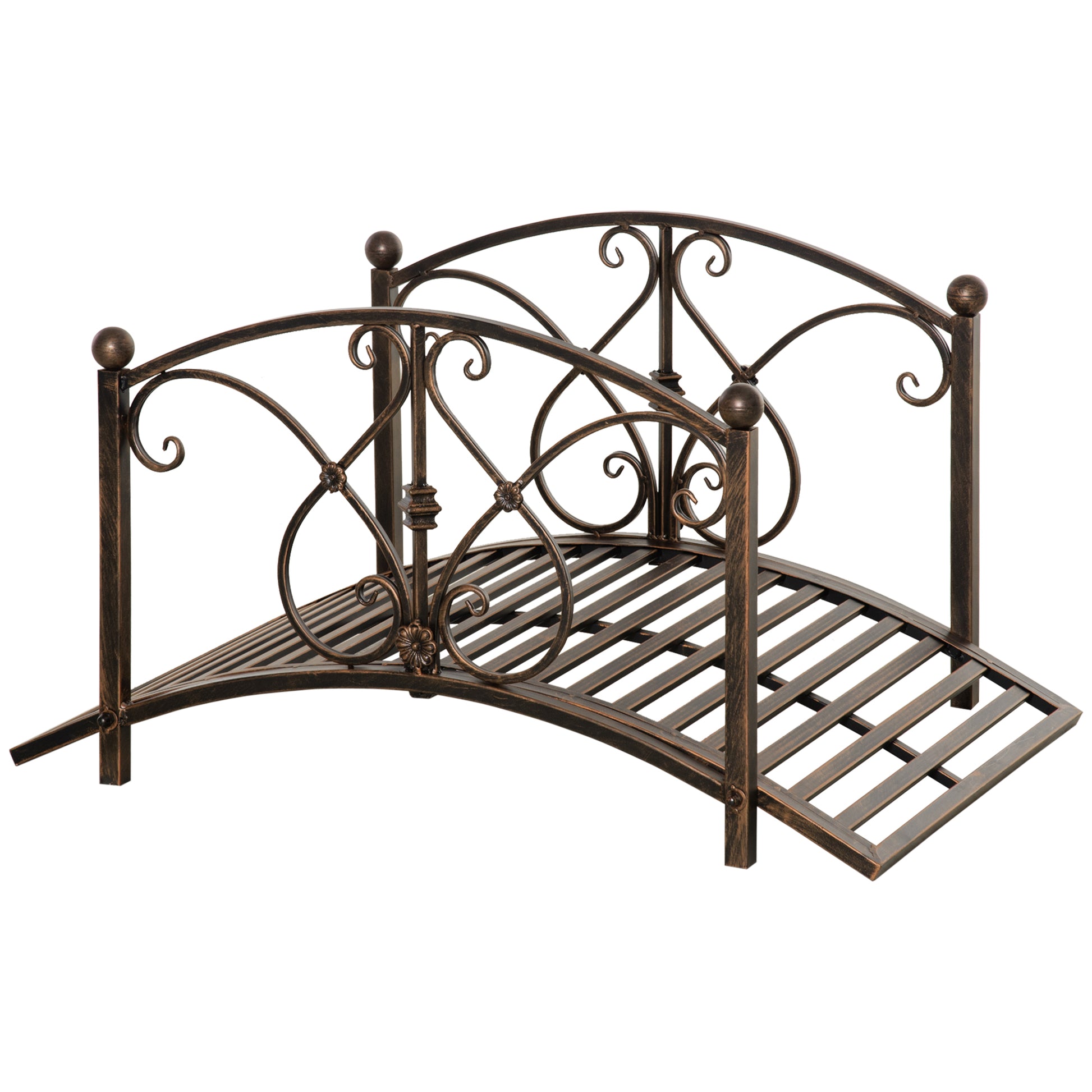 Vintage Metal Garden Bridge, Decorative Bridge with Floral Elements, 99x68x53cm, Bronze
