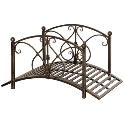 Vintage Metal Garden Bridge, Decorative Bridge with Floral Elements, 99x68x53cm, Bronze