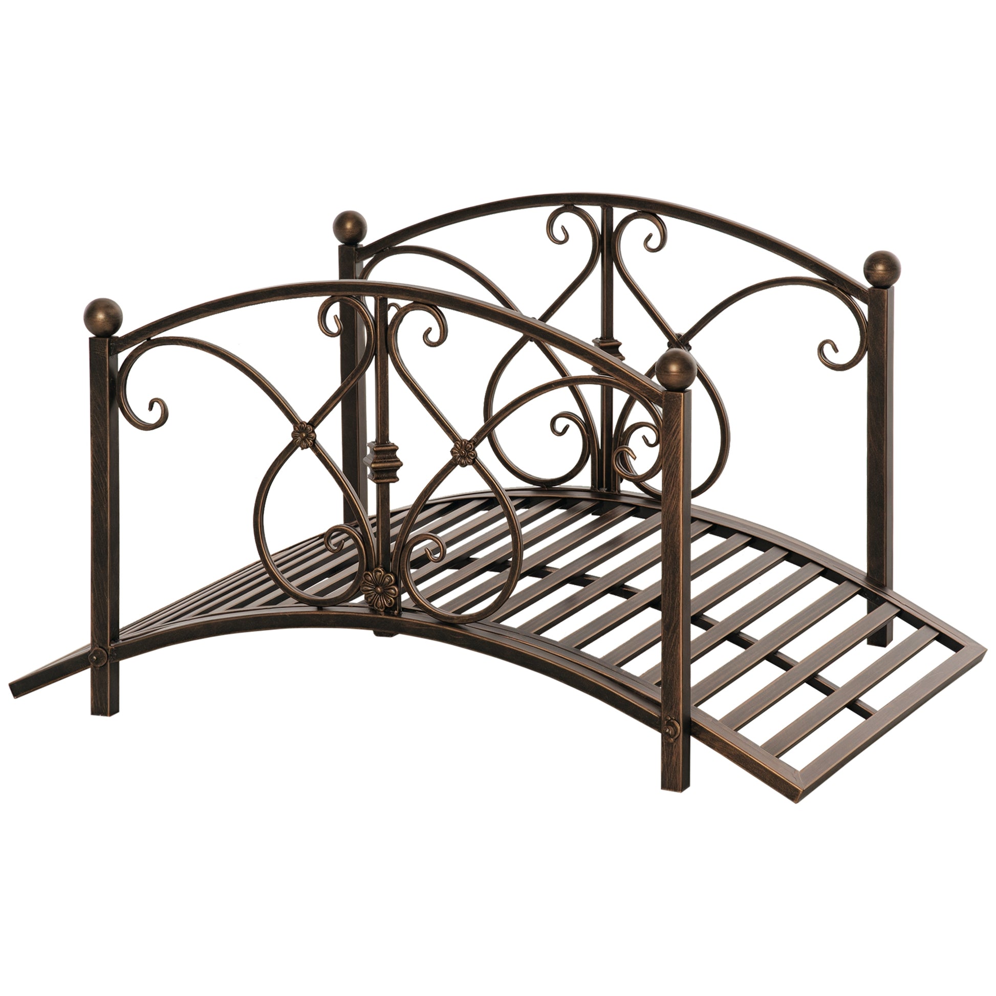 Vintage Metal Garden Bridge, Decorative Bridge with Floral Elements, 99x68x53cm, Bronze