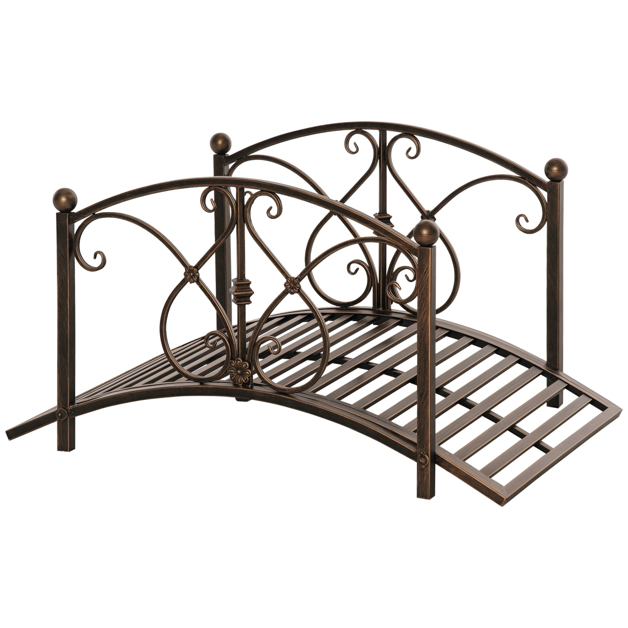 Vintage Metal Garden Bridge, Decorative Bridge with Floral Elements, 99x68x53cm, Bronze