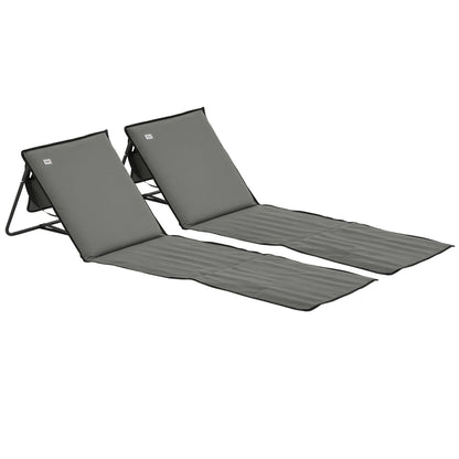 2-Piece  Beach Mat Set, Foldable Sun Lounger with Carrying Bag, Adjustable Backrest, Sunbed Up to 110 kg, for Garden Vacation Outdoor Beach Pool, Gray