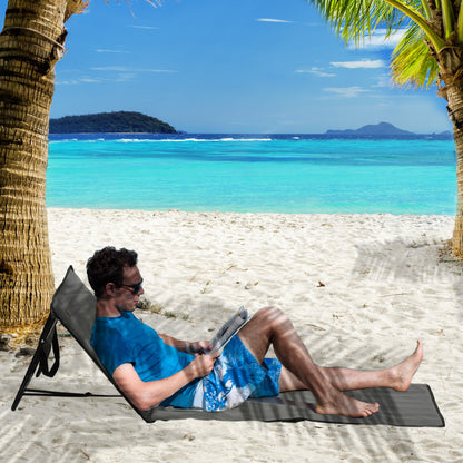 2-Piece  Beach Mat Set, Foldable Sun Lounger with Carrying Bag, Adjustable Backrest, Sunbed Up to 110 kg, for Garden Vacation Outdoor Beach Pool, Gray