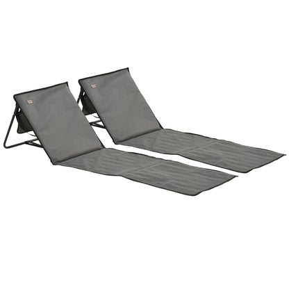 2-Piece  Beach Mat Set, Foldable Sun Lounger with Carrying Bag, Adjustable Backrest, Sunbed Up to 110 kg, for Garden Vacation Outdoor Beach Pool, Gray
