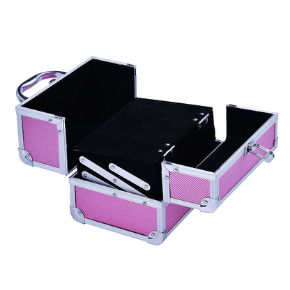Professional Makeup Case Portable Cosmetic Storage Box with 3-Tier Trays and Mirror 2 Keys for Jewelry Manicure Travel 20x15x15 cm Pink