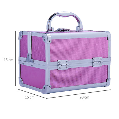 Professional Makeup Case Portable Cosmetic Storage Box with 3-Tier Trays and Mirror 2 Keys for Jewelry Manicure Travel 20x15x15 cm Pink