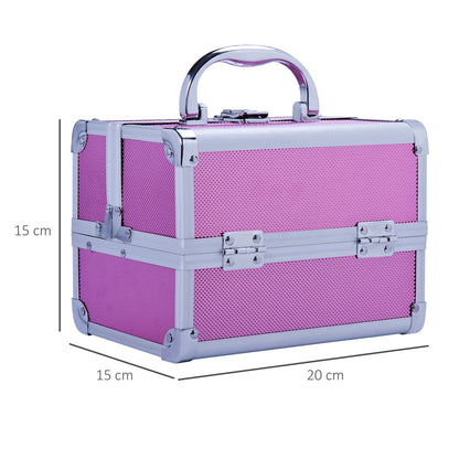 Professional Makeup Case Portable Cosmetic Storage Box with 3-Tier Trays and Mirror 2 Keys for Jewelry Manicure Travel 20x15x15 cm Pink