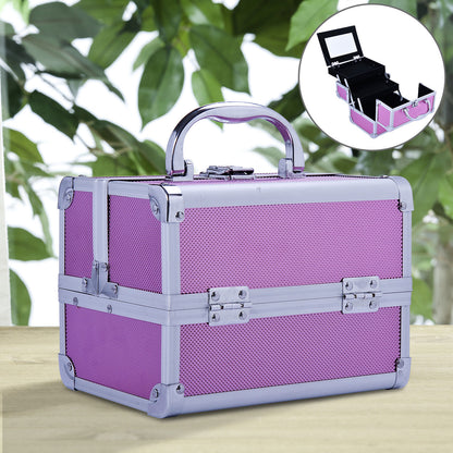Professional Makeup Case Portable Cosmetic Storage Box with 3-Tier Trays and Mirror 2 Keys for Jewelry Manicure Travel 20x15x15 cm Pink