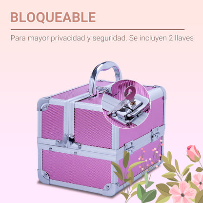 Professional Makeup Case Portable Cosmetic Storage Box with 3-Tier Trays and Mirror 2 Keys for Jewelry Manicure Travel 20x15x15 cm Pink