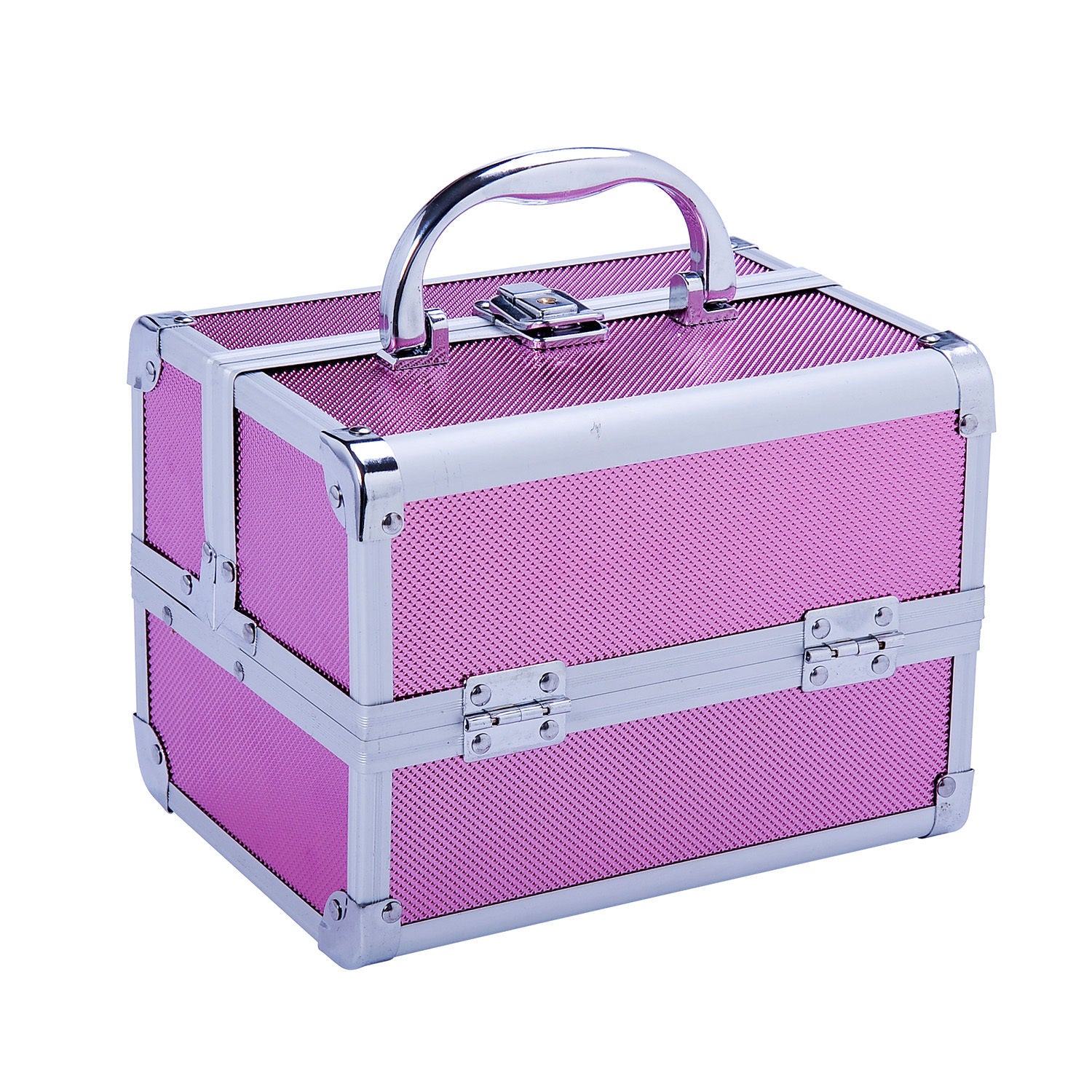 Professional Makeup Case Portable Cosmetic Storage Box with 3-Tier Trays and Mirror 2 Keys for Jewelry Manicure Travel 20x15x15 cm Pink