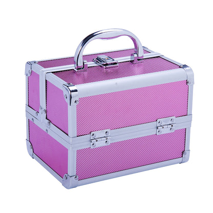 Professional Makeup Case Portable Cosmetic Storage Box with 3-Tier Trays and Mirror 2 Keys for Jewelry Manicure Travel 20x15x15 cm Pink