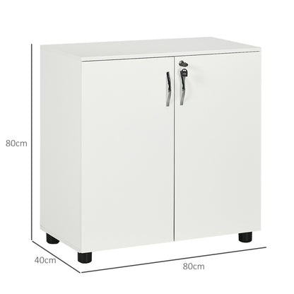 Multipurpose Office Cabinet with Lock, 2-Door Document Cabinet with Internal Shelf in Wood, White, 80x40x80cm