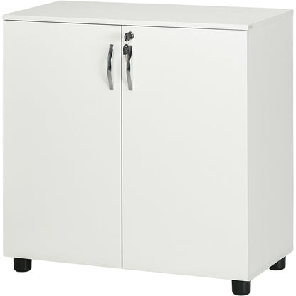 Multipurpose Office Cabinet with Lock, 2-Door Document Cabinet with Internal Shelf in Wood, White, 80x40x80cm
