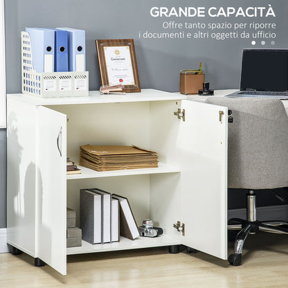 Multipurpose Office Cabinet with Lock, 2-Door Document Cabinet with Internal Shelf in Wood, White, 80x40x80cm