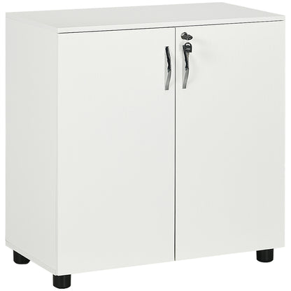Multipurpose Office Cabinet with Lock, 2-Door Document Cabinet with Internal Shelf in Wood, White, 80x40x80cm