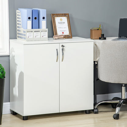 Multipurpose Office Cabinet with Lock, 2-Door Document Cabinet with Internal Shelf in Wood, White, 80x40x80cm