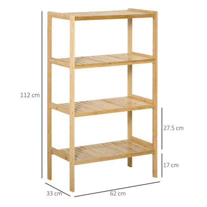 Bookshelf 4-Tier Bamboo Shelf Office Shelf Storage Shelf File Shelf Kitchen Shelf for Bathroom Kitchen Living Room Bedroom Bamboo Natural 62 x 33 x 112 cm