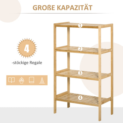 Bookshelf 4-Tier Bamboo Shelf Office Shelf Storage Shelf File Shelf Kitchen Shelf for Bathroom Kitchen Living Room Bedroom Bamboo Natural 62 x 33 x 112 cm
