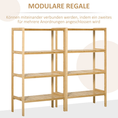 Bookshelf 4-Tier Bamboo Shelf Office Shelf Storage Shelf File Shelf Kitchen Shelf for Bathroom Kitchen Living Room Bedroom Bamboo Natural 62 x 33 x 112 cm