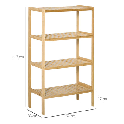 Bookshelf 4-Tier Bamboo Shelf Office Shelf Storage Shelf File Shelf Kitchen Shelf for Bathroom Kitchen Living Room Bedroom Bamboo Natural 62 x 33 x 112 cm